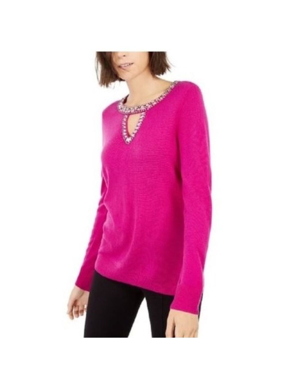 INC Embellished Keyhole Sweater